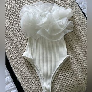 Zara white tulle bodysuit NWT
